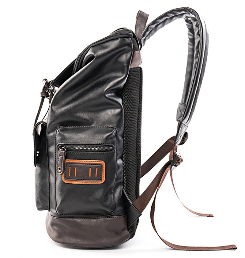 HuaChen PU Leather Laptop Backpack,Vintage Travel Rucksack for College,Large Casual Daypacks for Men - YZ11_Black - Image 3